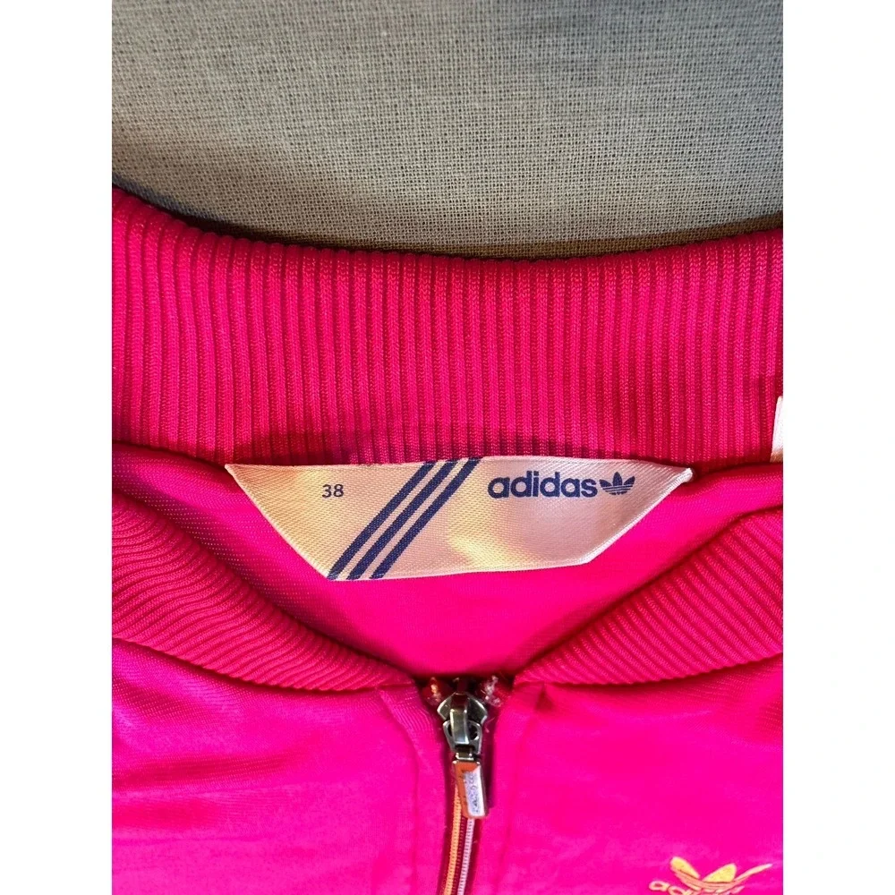 2010 adidas Pink/Yellow 3-Stripes Full Zip Track Jacket w/ Pockets Size 38